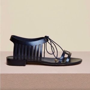 Finery London Navy Metallic Lace-up Leather Sandals 36 US 5.5